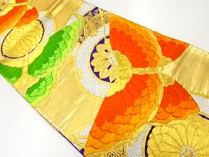 アンティーク　蝶に菊模様織出し袋帯（着用可）